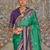 Teal ethnic motifs printed zari sungudi saree
