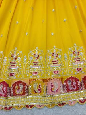 Yellow georgette embroidered flared gown set 5