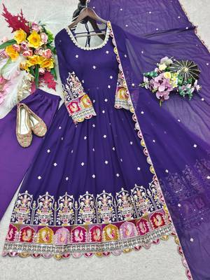 Purple georgette embroidered flared gown set 4