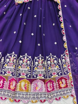 Purple georgette embroidered flared gown set 5