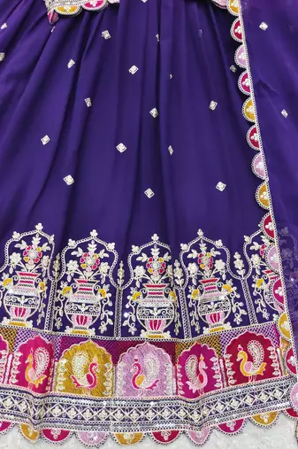 Purple georgette embroidered flared gown set