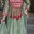 Green silk blend embroidered flared gown set