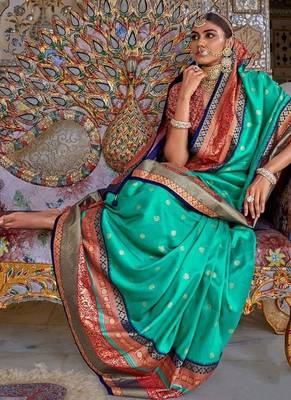 Teal ethnic motifs zari sungudi saree 2