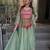 Green silk blend embroidered flared gown set