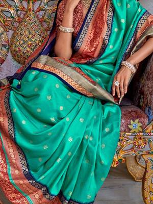 Teal ethnic motifs zari sungudi saree 4