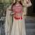 Beige silk blend embroidered flared gown set