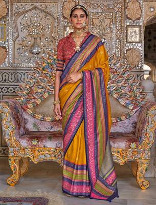 Mustard ethnic motifs printed sungudi saree 1
