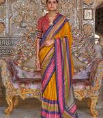 Mustard ethnic motifs printed sungudi saree