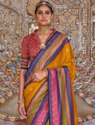 Mustard ethnic motifs printed sungudi saree 2