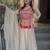 Beige silk blend embroidered flared gown set