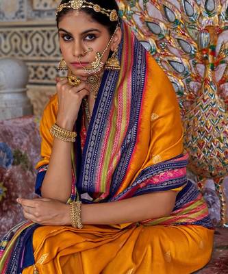 Mustard ethnic motifs printed sungudi saree 3