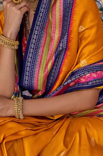 Mustard ethnic motifs printed sungudi saree