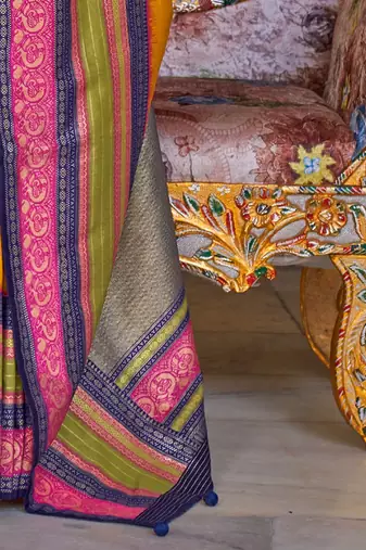 Mustard ethnic motifs printed sungudi saree
