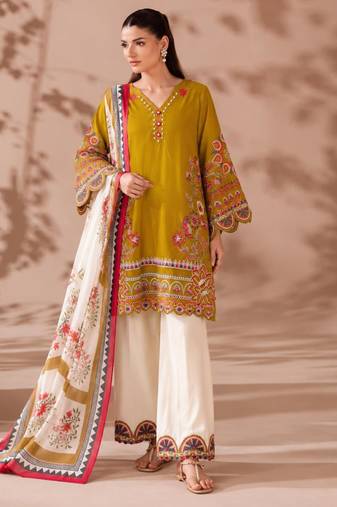 Dark-yellow silk blend printed palazzo set