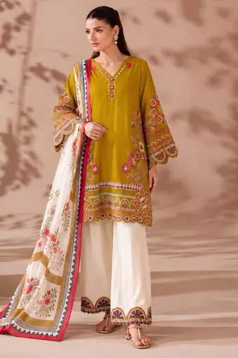Dark-yellow silk blend printed palazzo set