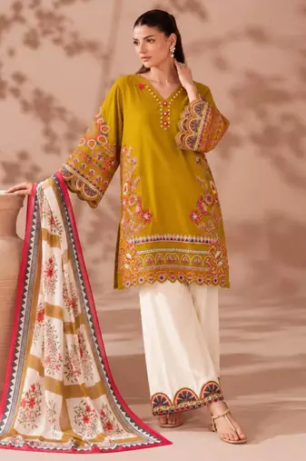 Dark-yellow silk blend printed palazzo set