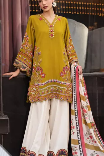 Dark-yellow silk blend printed palazzo set