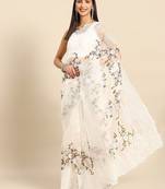 white floral embroidered organza saree
