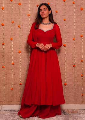 Red georgette mirror palazzo set 1