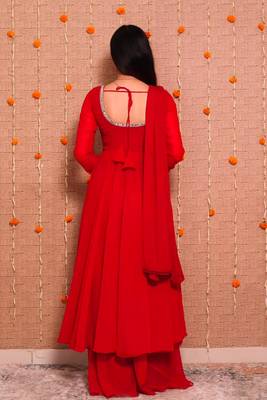 Red georgette mirror palazzo set 2