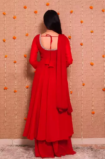 Red georgette mirror palazzo set