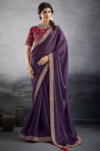 purple embellished georgette sarees