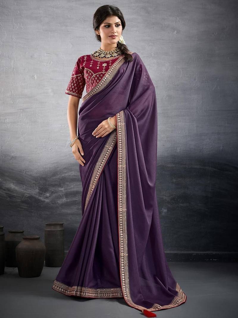 purple embellished georgette sarees