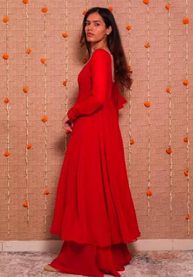 Red georgette mirror palazzo set 3