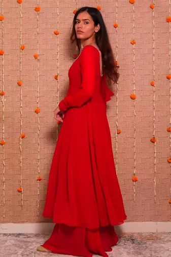 Red georgette mirror palazzo set