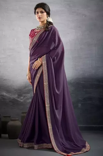 purple embellished georgette sarees