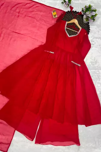 Red georgette mirror palazzo set
