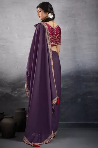 purple embellished georgette sarees