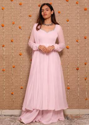 Baby-pink georgette mirror palazzo set 1