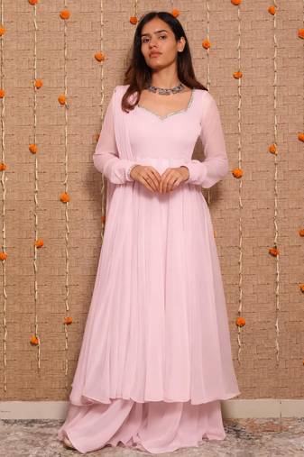 Baby-pink georgette mirror palazzo set