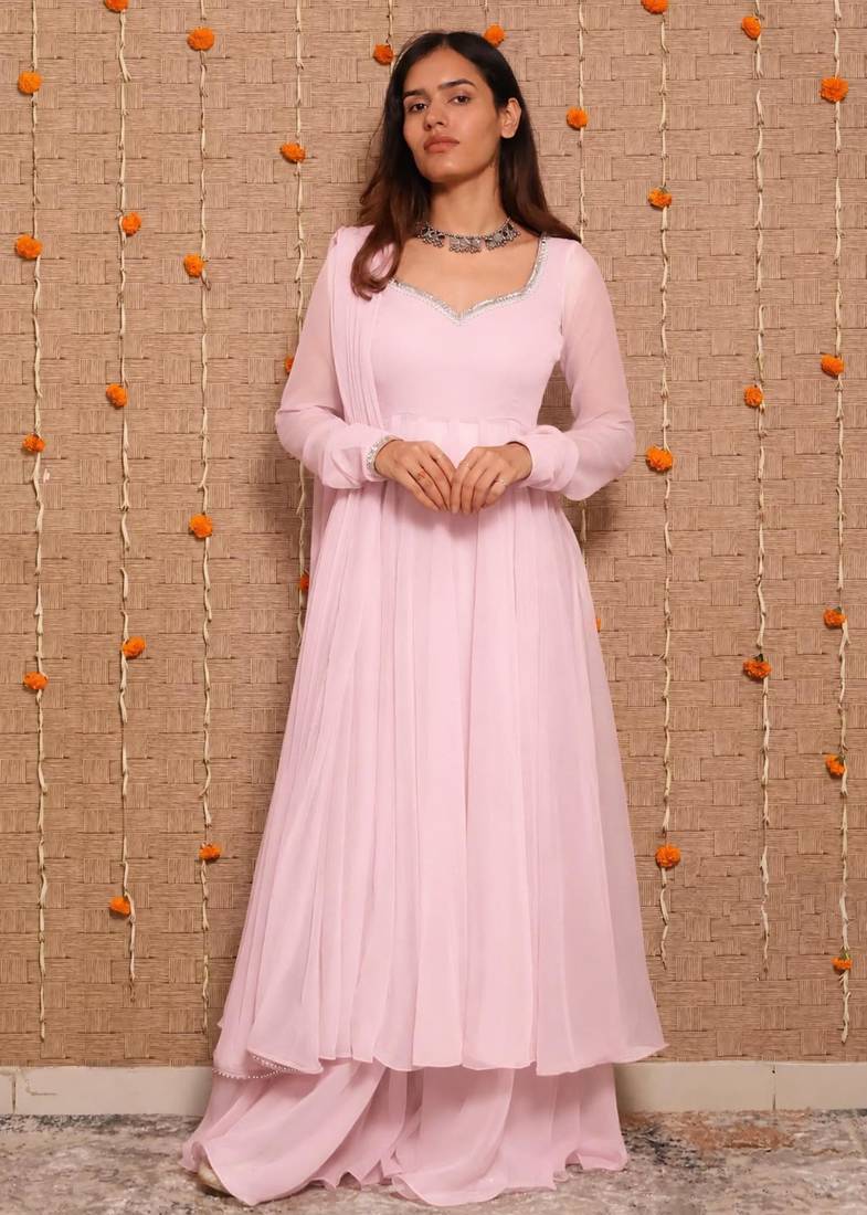 Baby-pink georgette mirror palazzo set