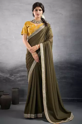 green embellished georgette sarees