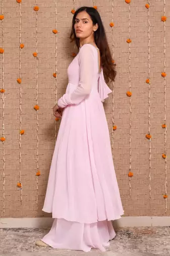 Baby-pink georgette mirror palazzo set