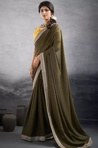 green embellished georgette sarees