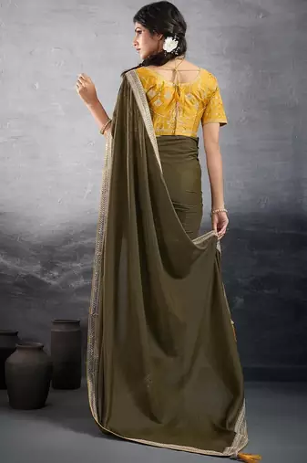 green embellished georgette sarees