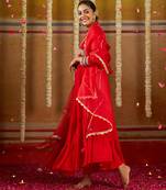 Red georgette mirror flared gown set