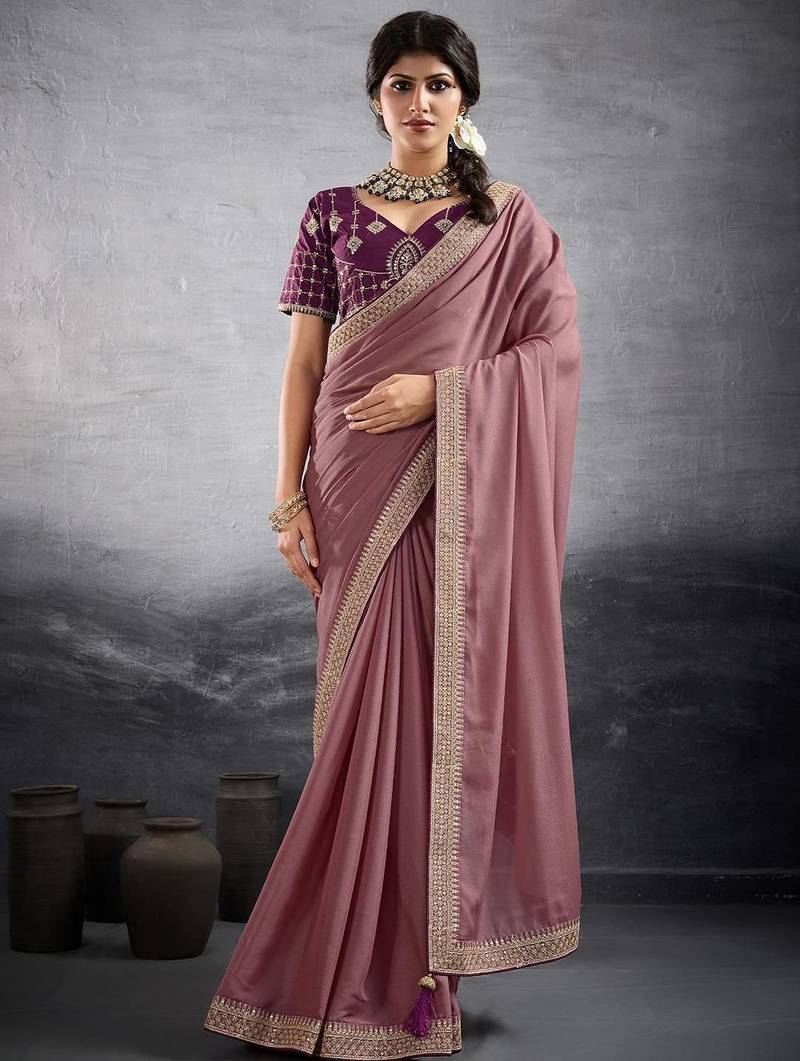 pink embellished georgette sarees