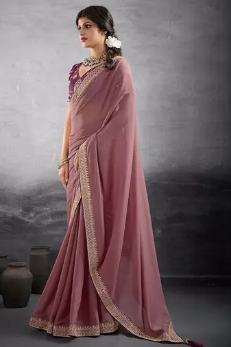 pink embellished georgette sarees