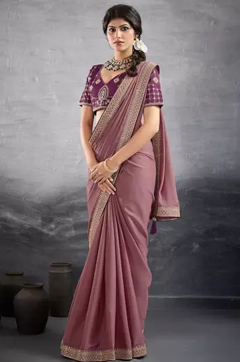 pink embellished georgette sarees