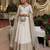 White silk blend embroidered flared gown set
