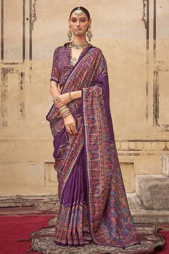 Purple ethnic motifs silk blend banarasi saree