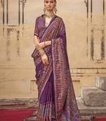 Purple ethnic motifs silk blend banarasi saree