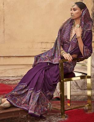Purple ethnic motifs silk blend banarasi saree 2