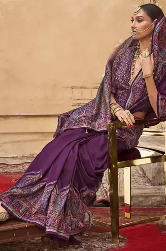 Purple ethnic motifs silk blend banarasi saree