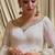White silk blend embroidered flared gown set