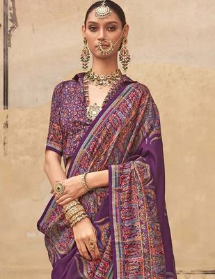 Purple ethnic motifs silk blend banarasi saree 3